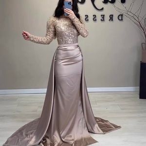 champagne light pink beaded sparkly wedding guest engagement formal maxi dress